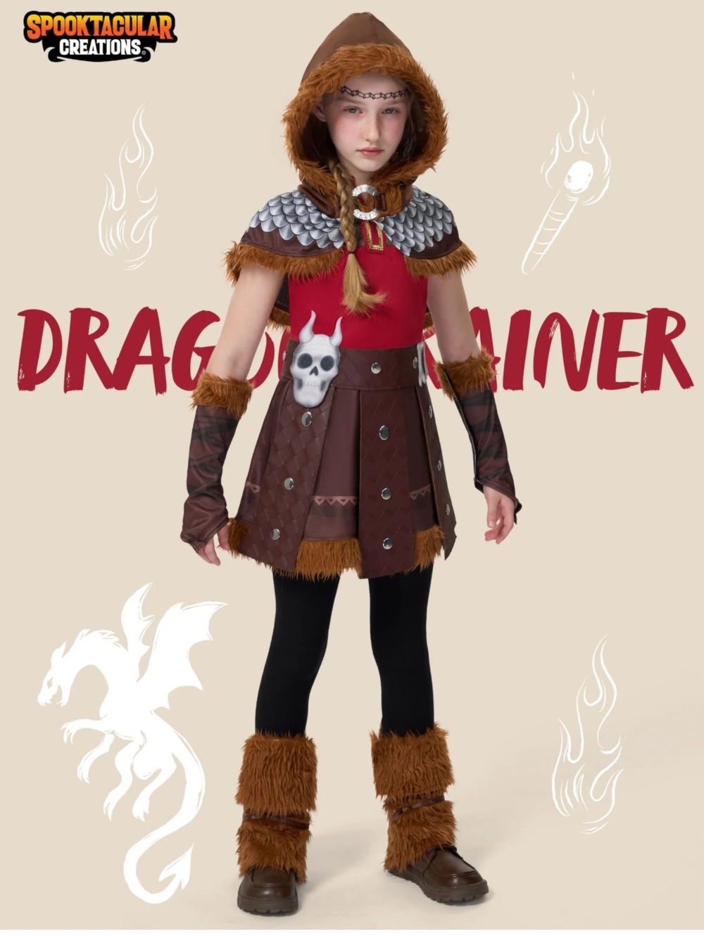 Halloween Child Girl Viking Dragon Trainer Costume NEW